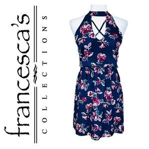 FRANCESCA'S COLLECTIONS NWT Blue Rain Navy Floral Cinched Waist Dress M